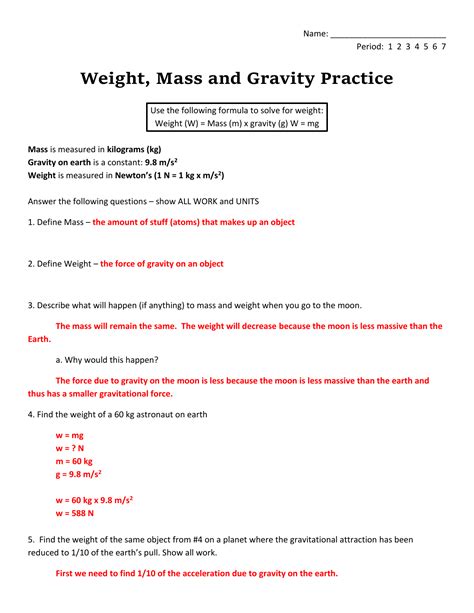 Mass And Weight Worksheet