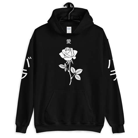 Blackwhite Rose Oversized Aesthetic Hoodie Japanese Hoodie Etsy