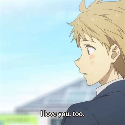 An Anime Character With Blonde Hair Is Looking At Something In The Distance That Says I Love You