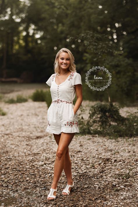 Senior Girl Poses Creek Nature Outdoors Standing Senior