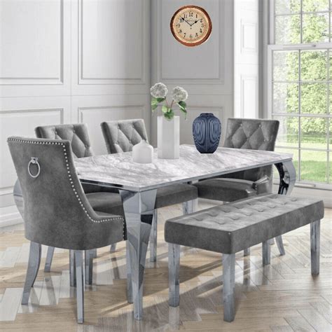 The zinus juliet espresso wood dining table and benches, 3 piece set, will add a classic charm to your kitchen. Laveda 160cm Grey Marble Dining Table + Canterbury Chairs
