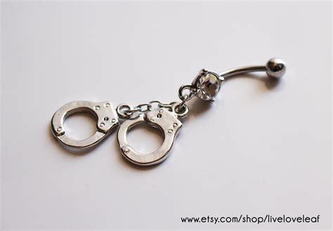 Silver Handcuffs Belly Button Rings Set Of 2 Matching Best