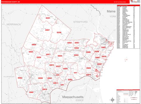Rockingham County Nh Zip Code Wall Map Red Line Style By