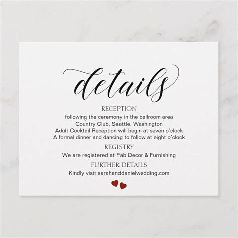 Elegant Typography Wedding Details Enclosure Card Zazzle Rsvp
