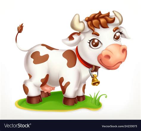 Little Cow Funny Character 3d Icon Royalty Free Vector Image Cows
