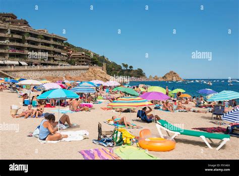 Beach Scene Platja Gran Tossa De Mar Costa Brava Province Of Girona Catalonia Spain Stock