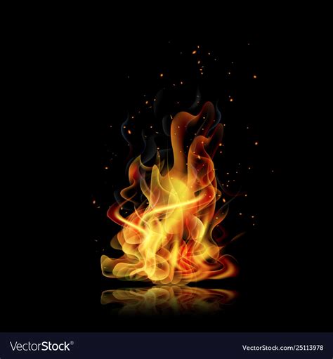 Fire Flame Black Background Realistic Fire Vector Image