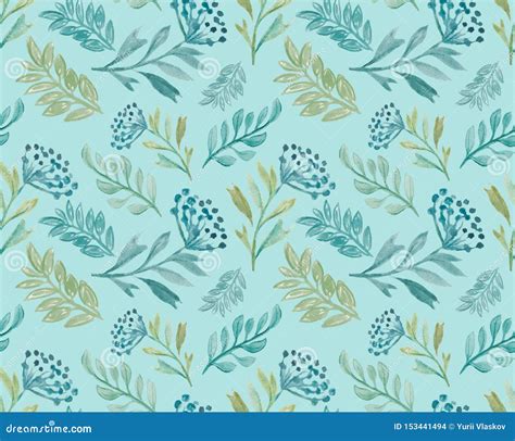 Watercolour Floral Seamless Pattern With Leaves And Berries Stock