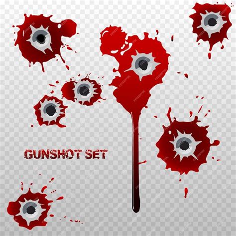 Premium Vector Set Of Bullet Holes With Blood In Walls Or Body Bloody