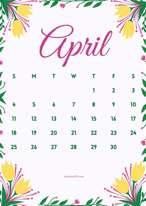 April 2021 Floral Calendar Printable Free Download Calendar