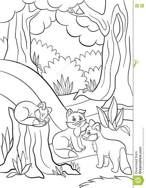 Coloring Pages Wild Animals Three Little Cute Baby Fox