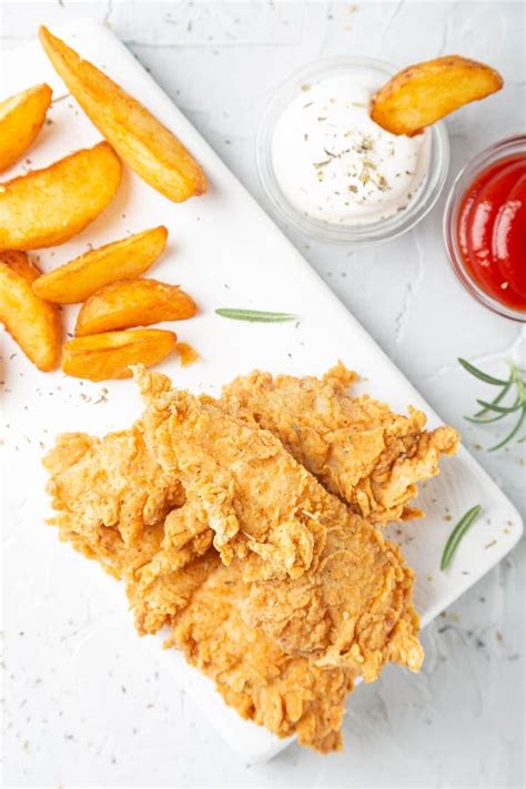 Chicken Strips With French Fries And Sauces Stock Photo Image Of