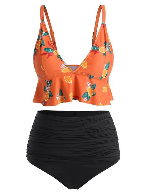 Orange Print Flounce Plus Size Bikini Set Plus Size Bikini Plus Size