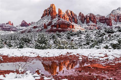 Reflections In Snowy Sedona Arizona Oc 3500 X 2333 Ifttt