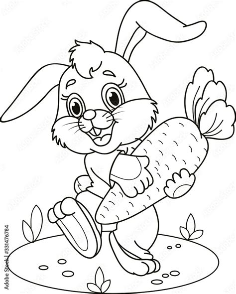 Coloring Page Outline Of Cartoon Rabbit With Carrot Vector
