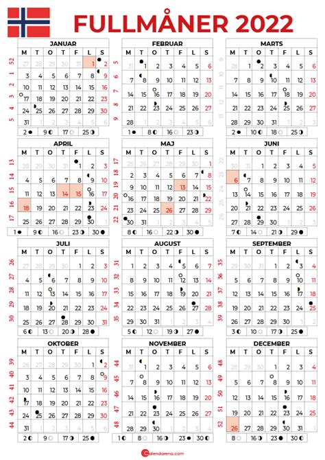 Norsk Kalender 2022 Med Helligdager Og Ukenummer