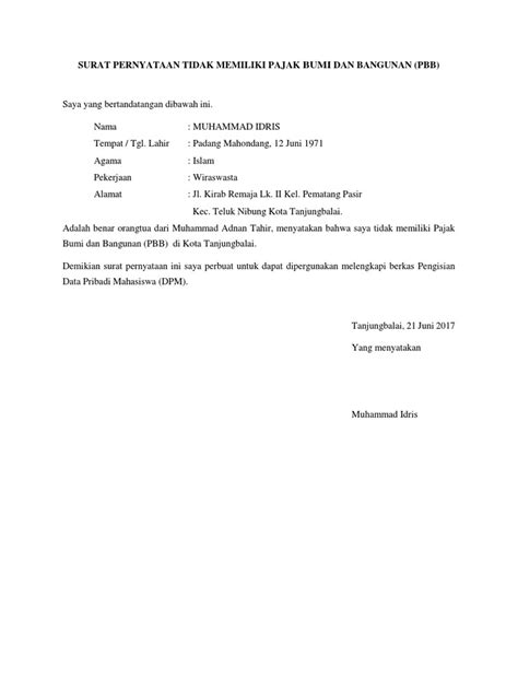 Perusahaan menggunakan sop yang sesuai dengan pepres nomor 54 tahun 2010 tentang surat pernyataan pada dasarnya dibuat untuk memperkuat pernyataan lisan agar memiliki payung hukum. Contoh Surat Keterangan Tidak Memiliki Pajak Bumi Dan Bangunan - Dapatkan Contoh