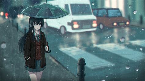 Download Umbrella Rain Anime Original Hd Wallpaper By Jimking