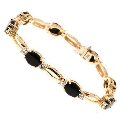 1stdibs Diamond Onyx 14k Gold Yellow Gold Oval Link Bracelet