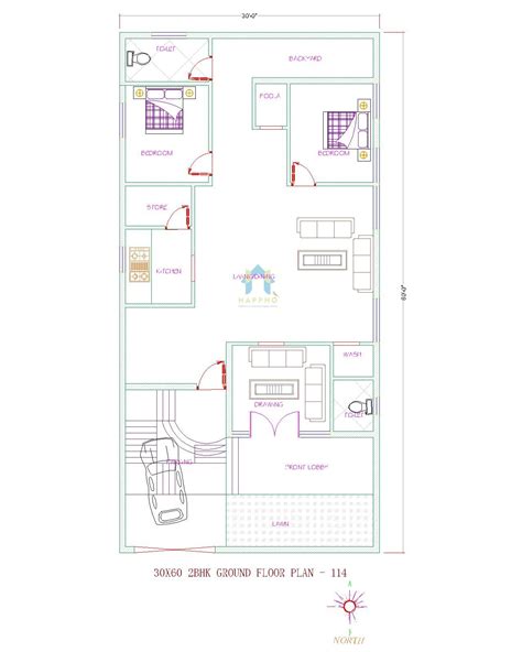 30x60 North Facing Plot 2 Bhk House Plan 114 Happho