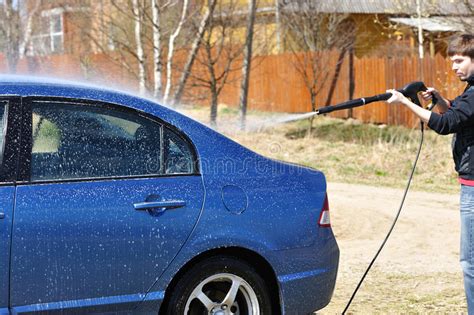 Man Washing Car On Driveway Stock Image Image Of Bright People 14814081