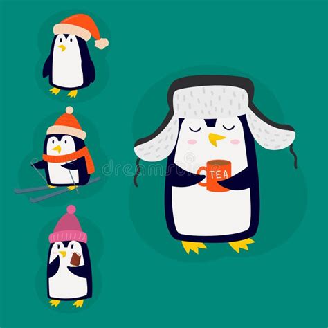 Penguin Christmas Vector Illustration Character Cartoon Funny Cute