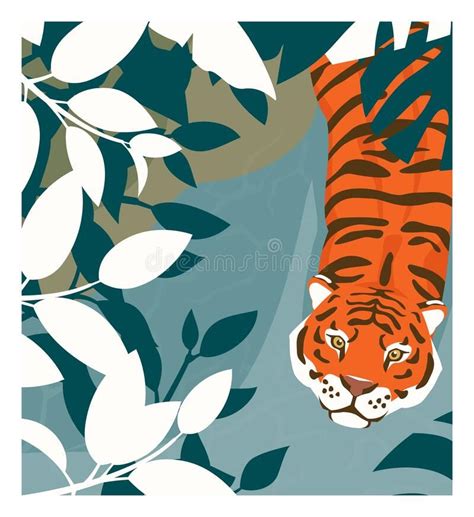 Cartoon Tiger Walking In A Jungle Stock Vector Illustration