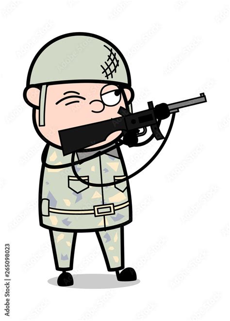 Shooting With Gun Cute Army Man Cartoon Soldier Vector Illustration