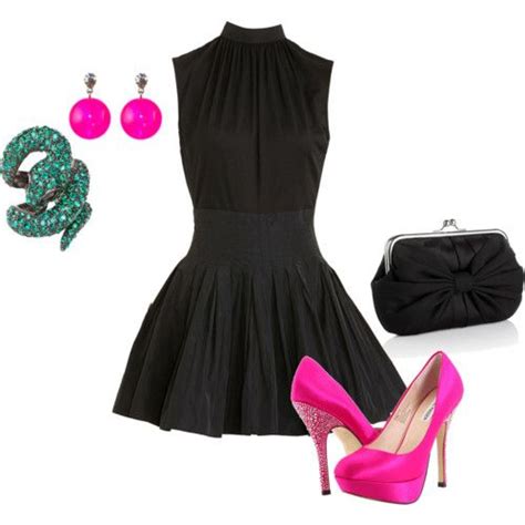 Black Party Dress With Bright Pink Heels Reminds Me Of My Bridesmaid