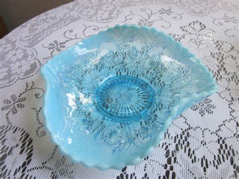 Antique Northwoods Blue Opalescent Bowl Etsy