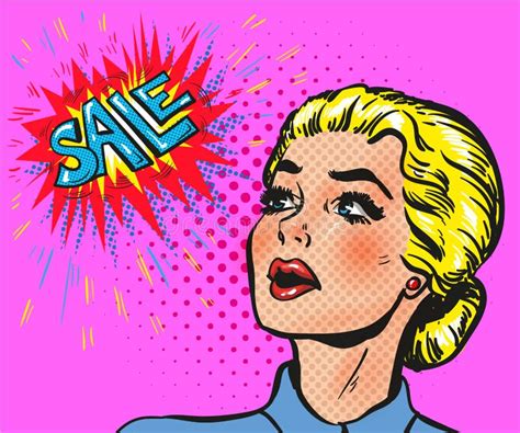 Komisches Weibliches Gesicht Wow Pop Art Blond Mit Verkaufsspracheblase