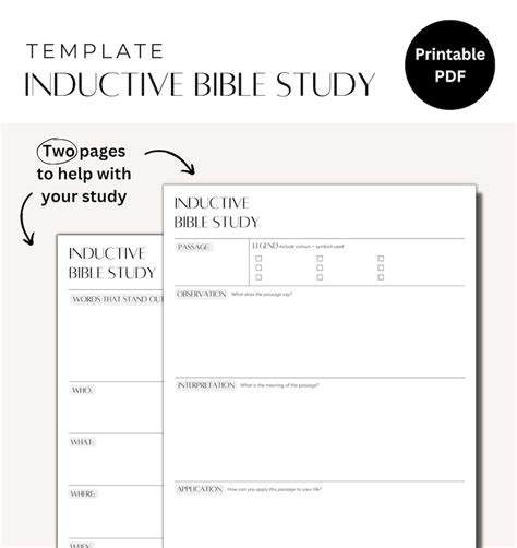 Inductive Bible Study Template Worksheet Scripture Bible Etsy