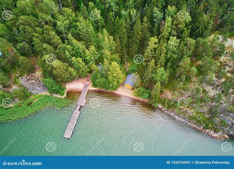 Scenic Aerial View Of Lake House With Wooden Berth Stock Photo Image
