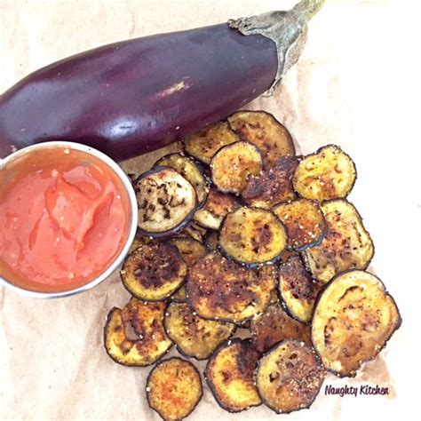 Baked Eggplant Chips Naughty Kitchen