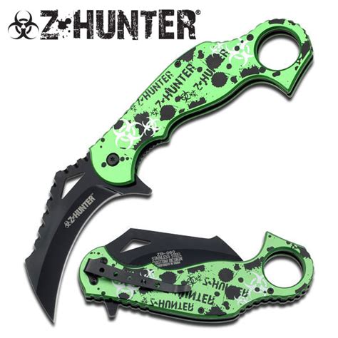 z hunter karambit spring assisted pocket knife green zb 06