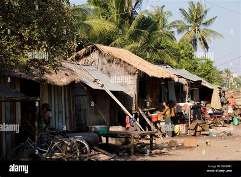 Cambodian People Are Living In Poverty In Wood Shacks In A Slum In