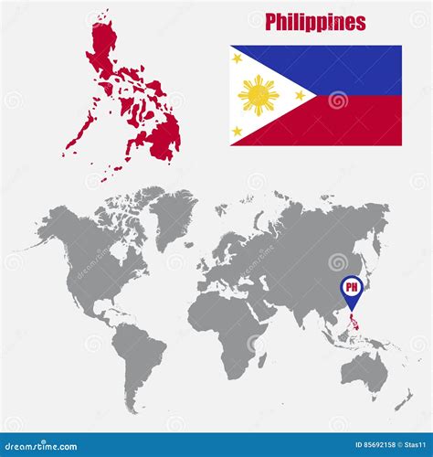 Philippines Map On A World Map With Flag And Map Pointer Vector