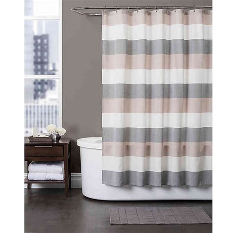 Baltic Linen Yarn Dyed Strata Striped Shower Curtain Greytaupe