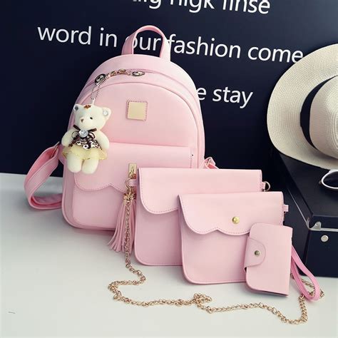 Fashion Women Backpack Composite Bag Pu Leather Backpack For Teenagers Girls Cute 4 Sets Bag