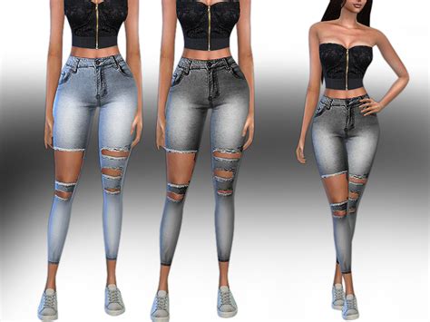 The Sims Resource Trendy High Ripped Stretch Jeans