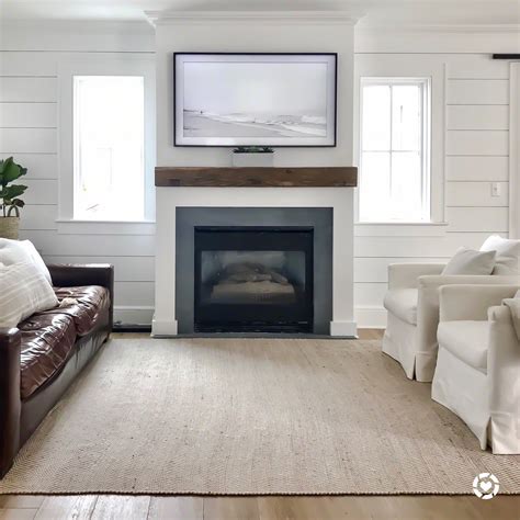 Coastal Living Room Reclaimed Beam Fireplace Surround Shiplap Samsung