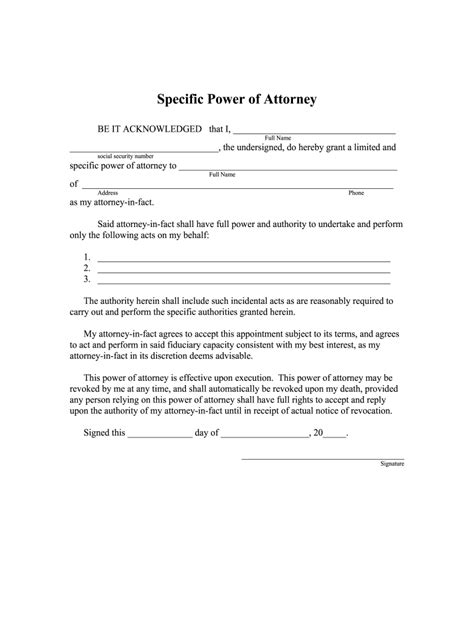 Specific Power Of Attorney Form Fill Out And Sign Printable Pdf