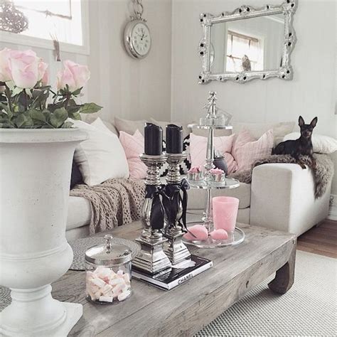 Pink, white and blue, your day has come. 9 Gorgeous white, grey and pink interiors that make you dream | Rustic chic living room, Pink ...