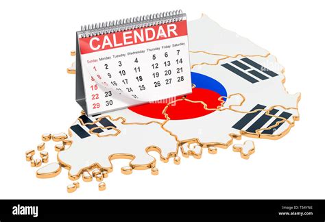 Desk Calendar On The Map Of South Korea 3d Rendering Isolated On Black