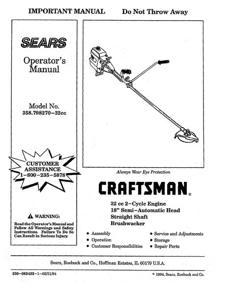 Craftsman 358798270 User Manual BRUSHWACKER Manuals And Guides L0805036