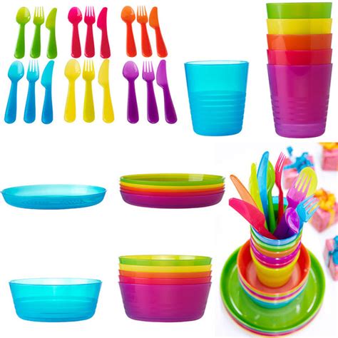 Ikea Childrens Kids Plastic Bowls Cups Plates Cutlery Dinner Set Micr