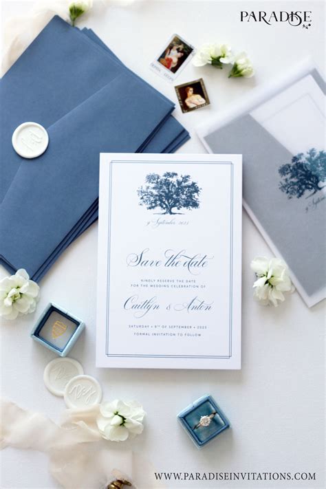 Dusty Blue Wedding Invitation Modern All Text Editable Blue Feathers