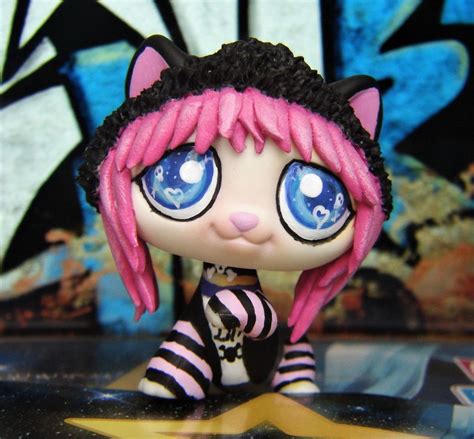 Littlest Pet Shop Chibi Cat Ooak Custom Figure Lps Punk Emo Hair Style