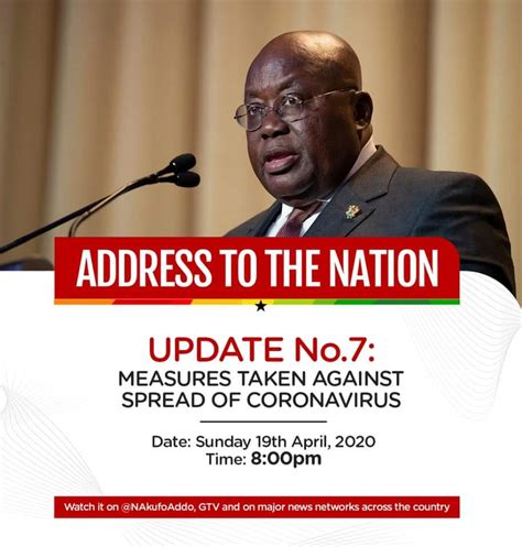 Many people expect him to talk about curfew, vaccination process, political situation and the sort. Update 7: President Akufo-Addo to address nation at 8pm ...