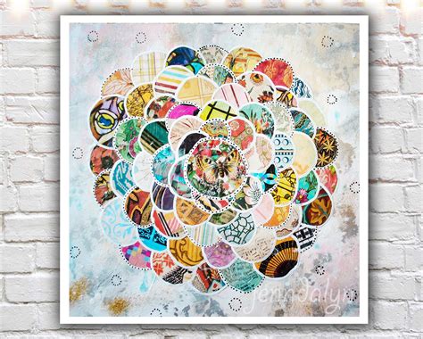 Springbloom - 8 x 8 paper print, mixed media collage art, collage print ...